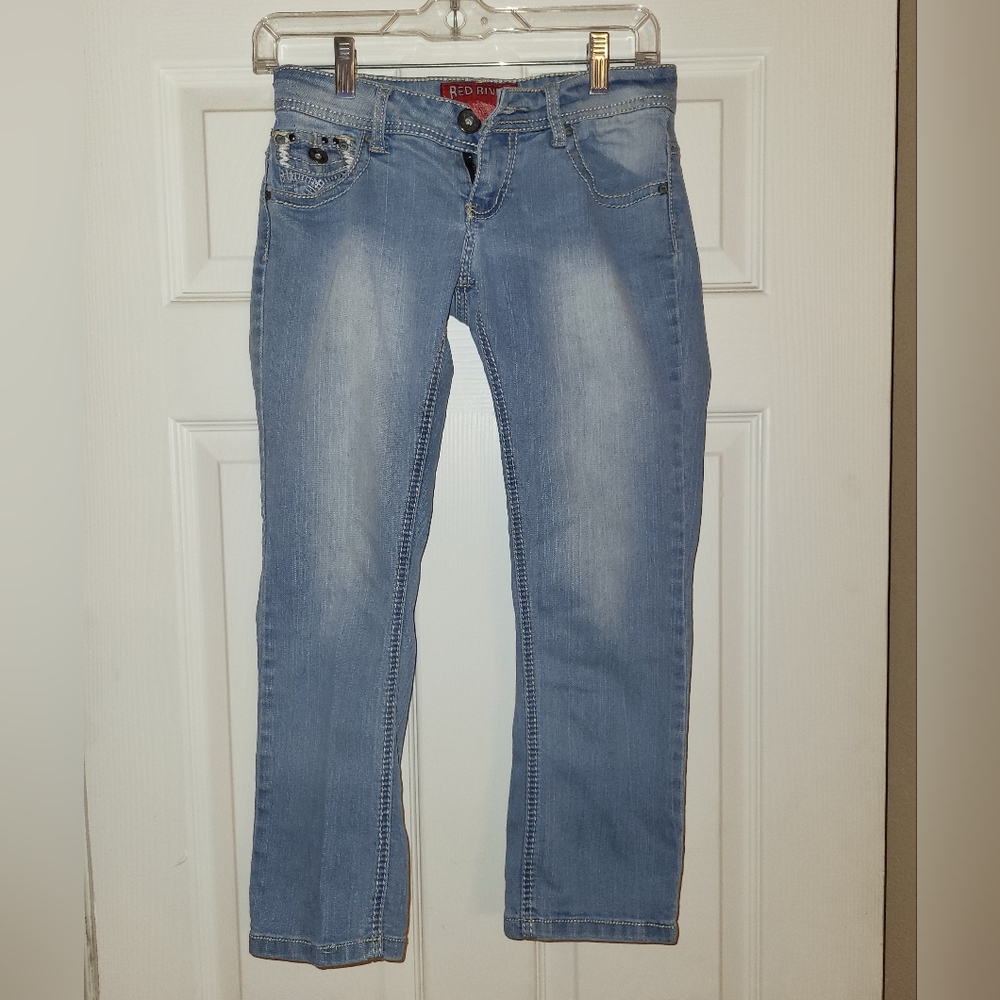 Womens  Light Blue Jean Capris